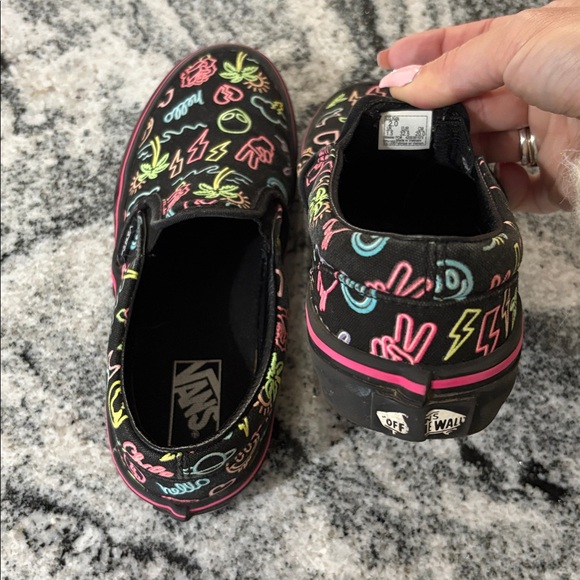 Vans Black Slip-Ons with Neon Graphics - Picture 5 of 6